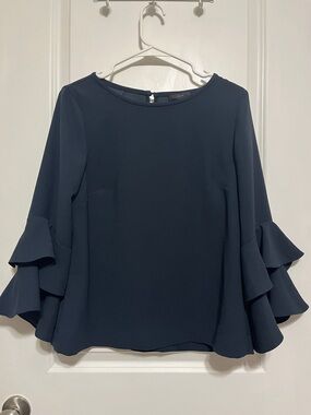 J. Crew Navy Tiered Bell Sleeve Blouse Size 8